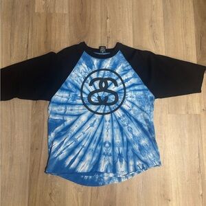 Stussy Blue Tie-Dye Raglan Tee